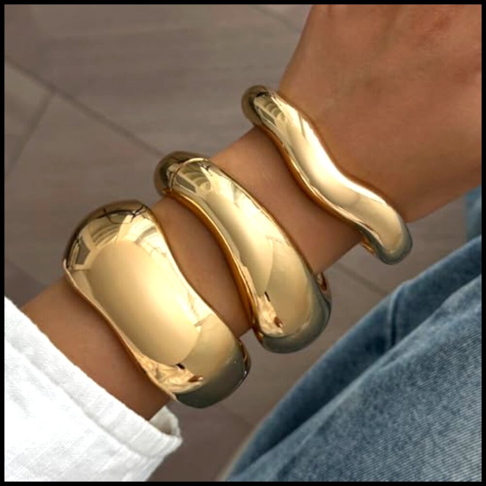 Chunky Statement Cuff Bracelets Stackable Minimal… - image 2